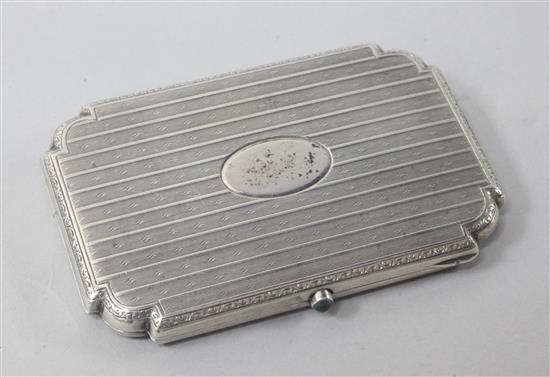An engine turned silver cigarette case, import marks for London Chain Bag Co Ltd, London, 1924, 82mm.